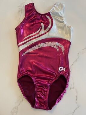 GK Elite Competition Leotard Fuchsia and Silver Metallic Foil Sequin AS